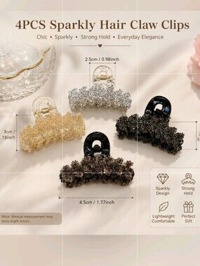 Sparkly Rhinestone Mini Hair Claw Clips – Set of 4 – Brand New